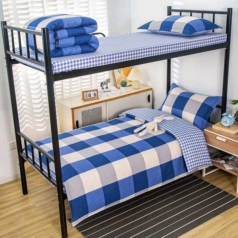 纯棉宿舍三件套学生上下铺寝室工地用全棉被套床单床上套件