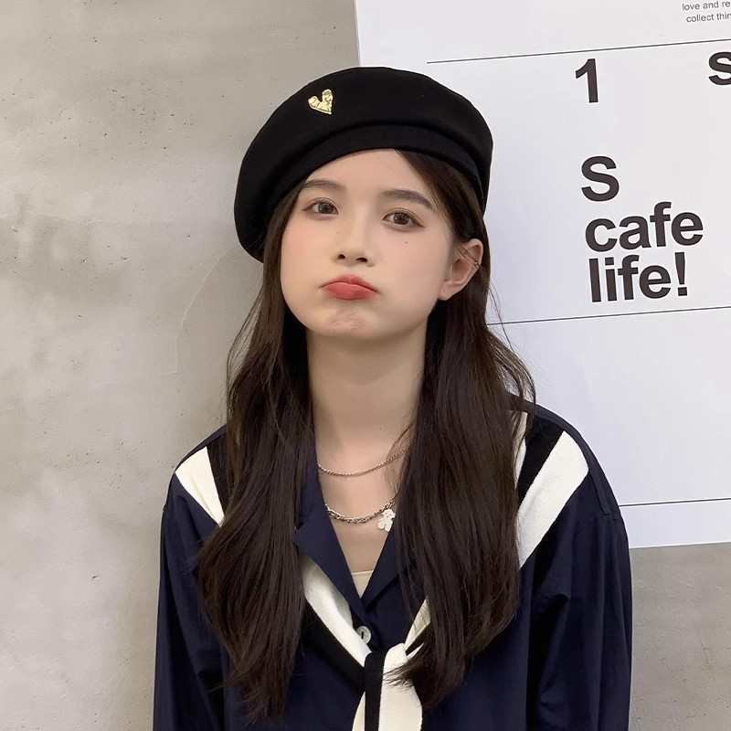 贝雷帽子女春天韩版洋气显脸小蓓蕾画家帽大头围简约时尚八角帽子