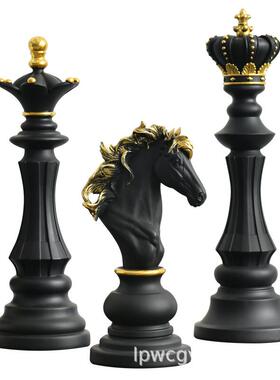 国际象棋树脂创意摆件橱窗样板房学院家居装饰品黑白棋子桌面摆设
