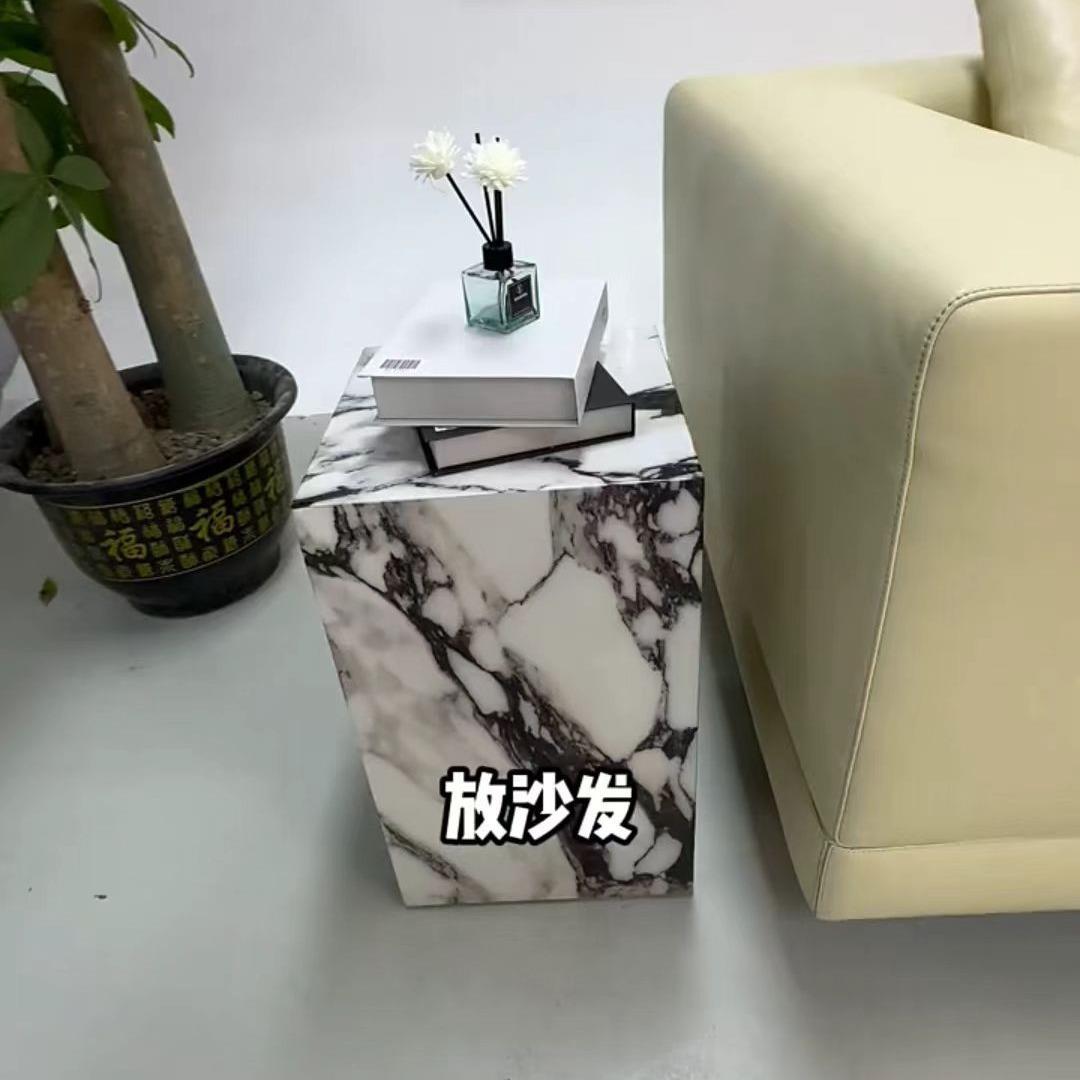 大理石纹茶几客厅创意盒子茶几简约大理石组合茶几轻奢家用边几