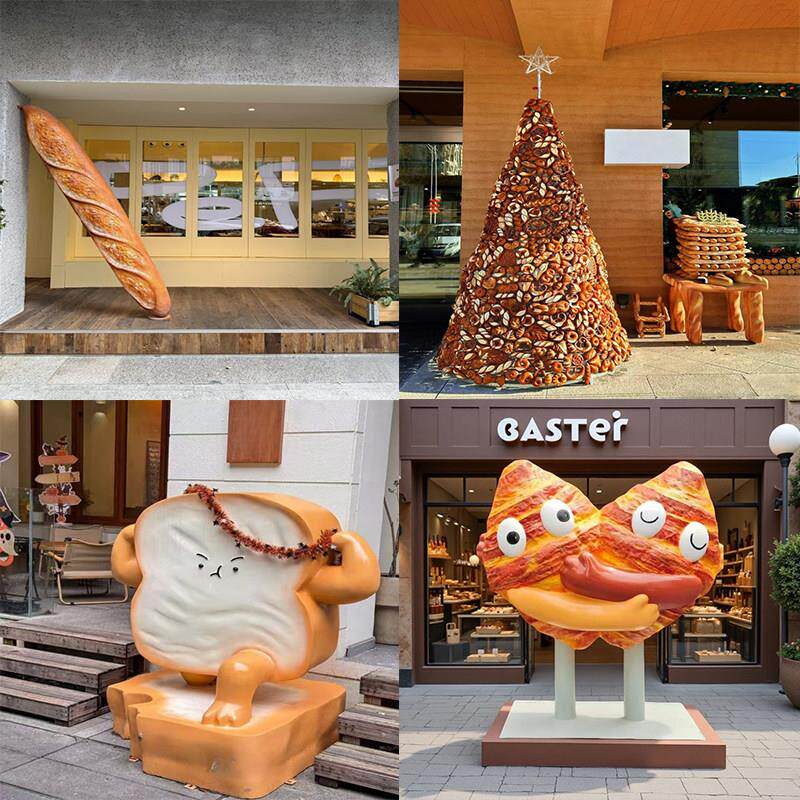 彷真面 面包雕塑立体创意招牌玻璃纤维牛角包可颂吐司烘焙门头摆