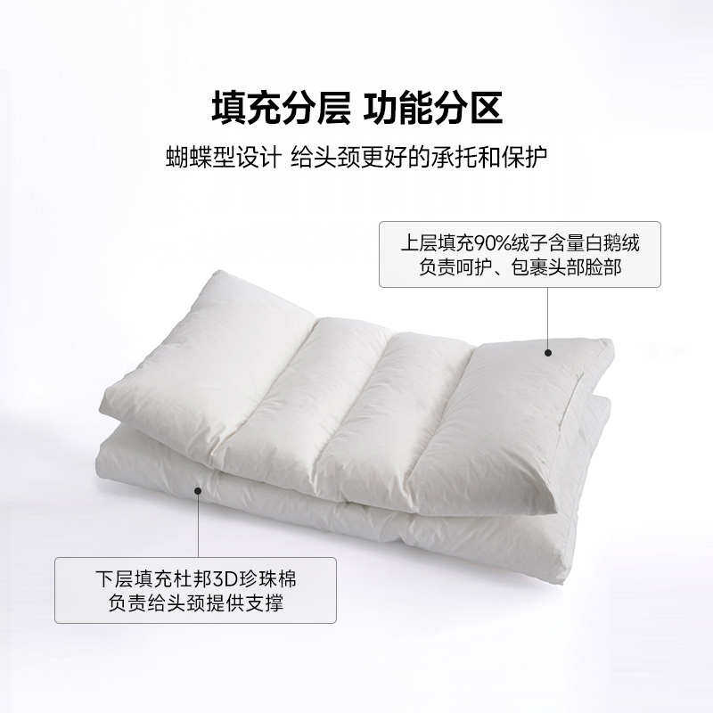伽罗生活90%白鹅绒双层蝴蝶枕护颈椎助睡眠释压侧睡枕头不塌陷,床上用品,羽绒枕/羽毛枕,淘宝优惠券,粉丝福利购,淘宝优惠卷