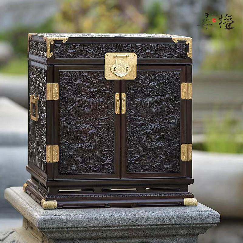 古典官皮箱首饰盒红木交趾黄檀收纳箱大号中式精雕手工妆奁盒带锁