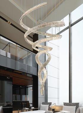 别奢墅空厅大吊灯设计师轻艺术楼挑梯间复美人鱼式楼大气水晶飘带
