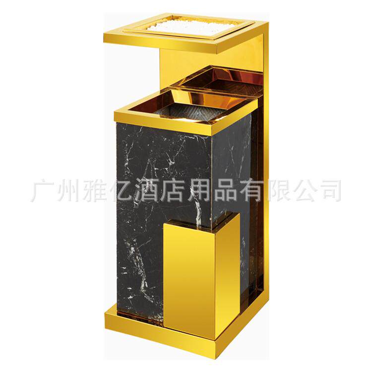 现货供应酒店电梯口垃圾桶大堂立式方形不锈钢天然大理石果皮箱
