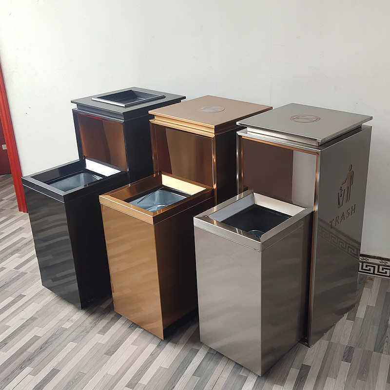 酒店不锈钢黑金色垃圾桶大堂立式烟灰缸商场大厅户外电梯垃圾桶