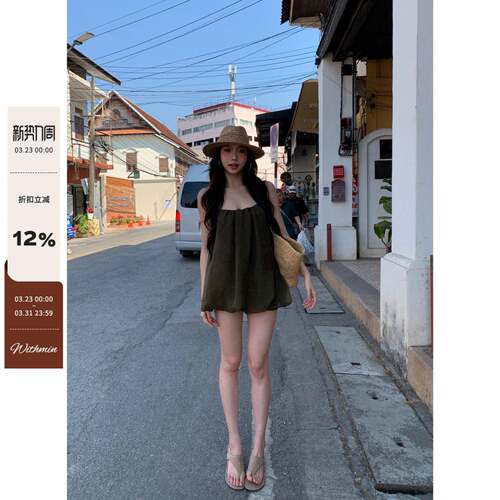 WITHMIN 森系复古吊带背心女2026夏季新款宽松显瘦百搭无袖女上衣