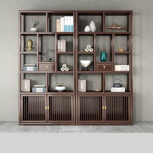 中式博古书架榆木展示柜茶室小摆件置物架架古董架实木仿古多宝阁