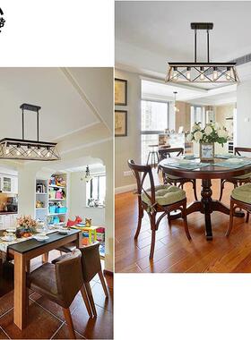 亚逊外销美马式乡村餐复古业SCR风loft铁艺客厅吊灯工厅吧台方形