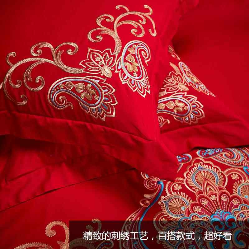 大红色纯棉靠垫枕套 刺绣抱枕45*45一对60*60CM结婚床上用品婚庆