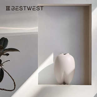 博西家居 素色极简大肚釉面陶瓷花瓶摆件家居样板间装饰品花器