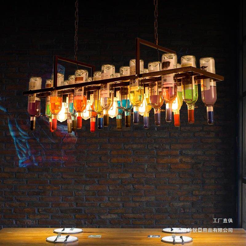 酒吧台吊灯复古工业风酒瓶装饰餐厅理发店创意个性铁艺术玻璃灯具