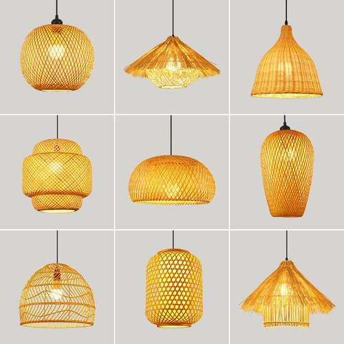 新中式古风灯笼竹艺鸟巢藤编草帽灯罩禅意茶室饭厅饭店灯竹编吊灯