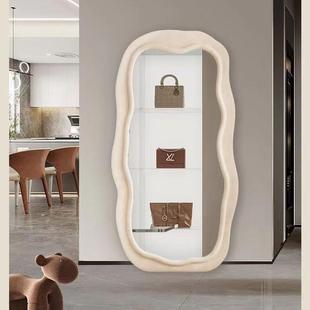 法式 奶油风云朵镜子家用客厅穿衣镜异形波浪全身镜女生网红落地镜