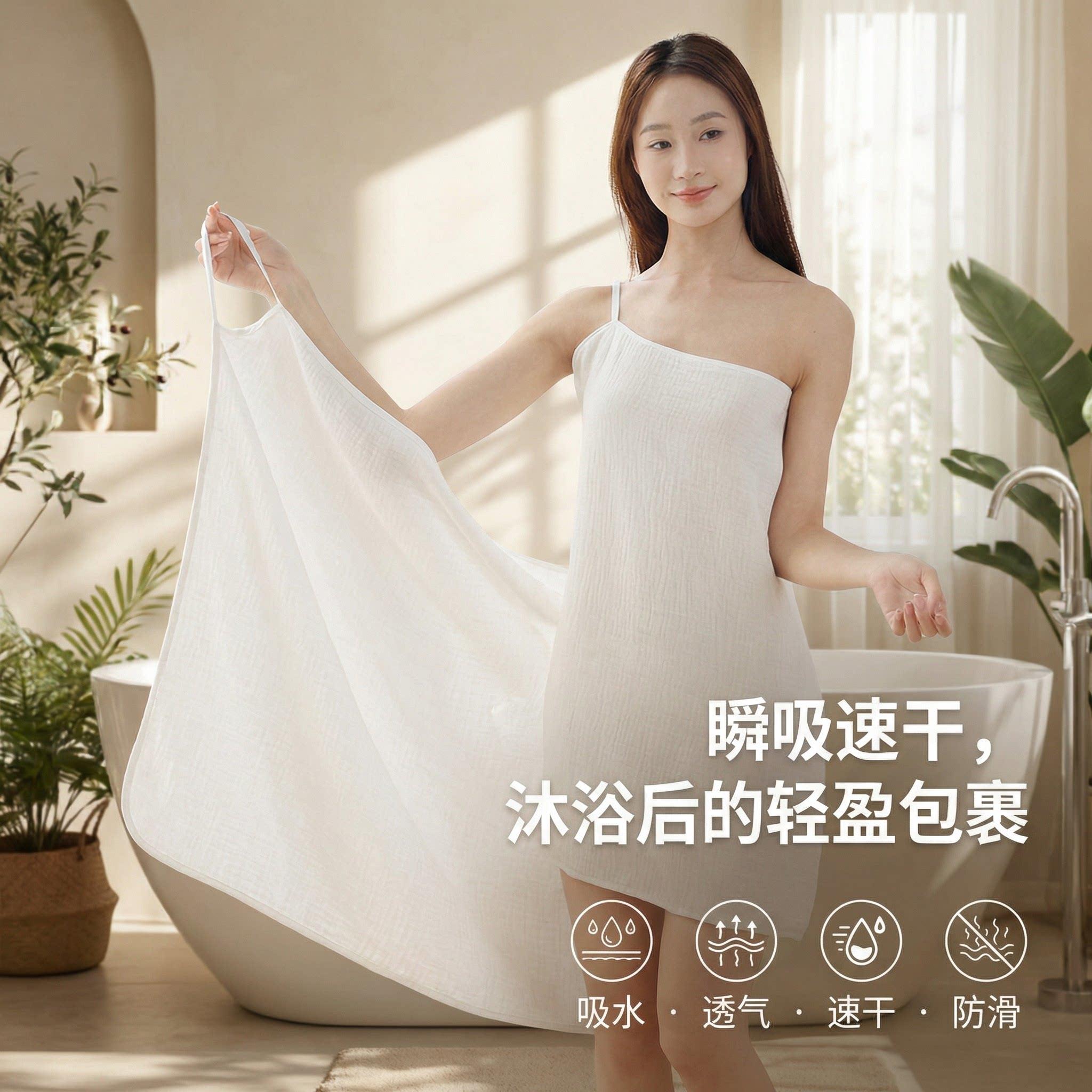 可穿式吊带浴巾露背穿戴式浴裙女款高级感纯棉纱性感2026新款夏季图片