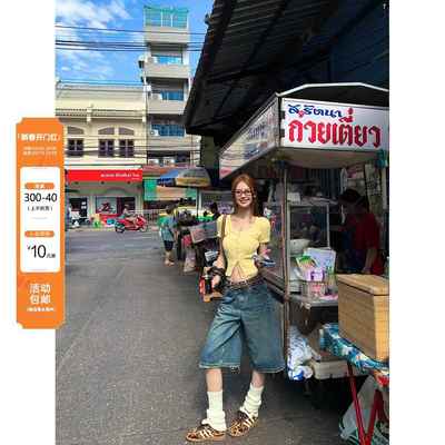 ffcheer 东京24SS 复古牛仔短裤女夏季直筒阔腿A字低腰五分中裤子