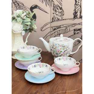 复古花间雀鸟骨瓷咖啡杯碟下午茶茶具花茶壶花茶杯碟欧式高颜值杯