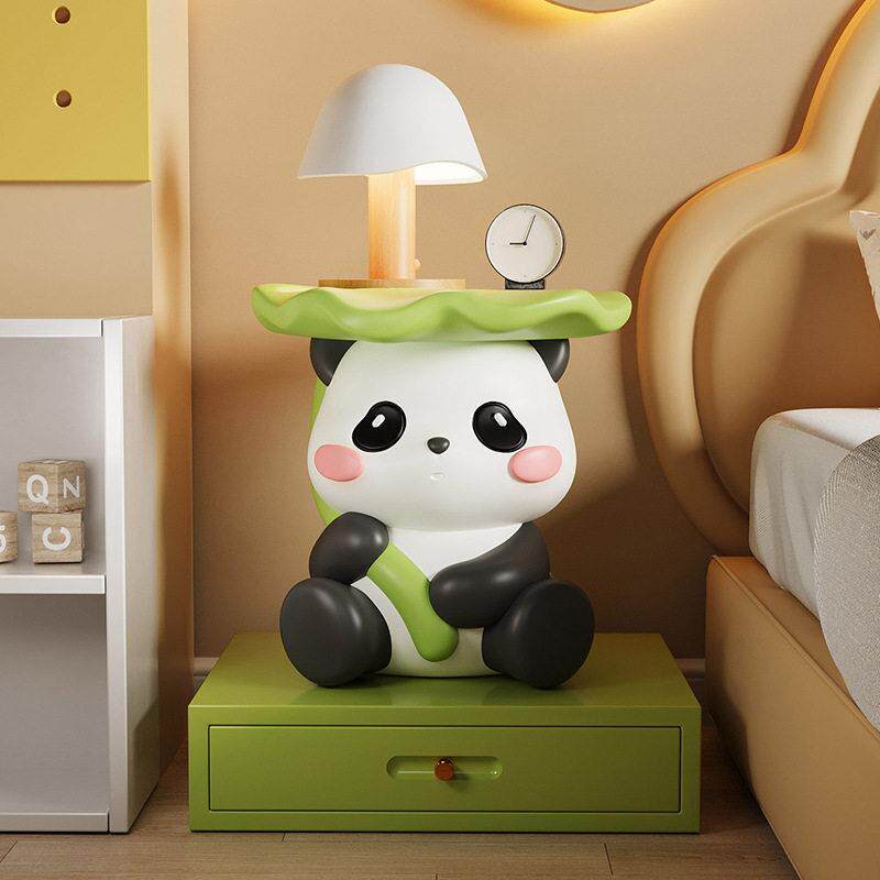 可爱创意荷叶熊猫造型客厅书房儿童房装饰床头柜摆件乔迁送礼摆件