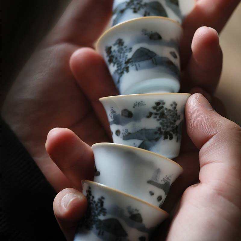 (限)[归野] ·青花山水五客杯景德镇茶杯手工陶瓷中式茶具弥云斋