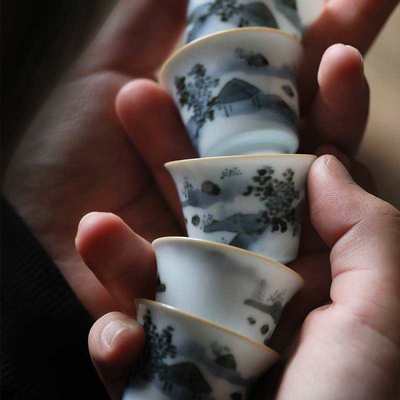 (限)[归野] ·青花山水五客杯景德镇茶杯手工陶瓷中式茶具弥云斋