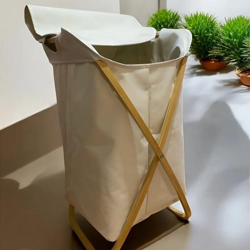 简约北欧风超大牛津布竹子脏衣篮可折叠防水带盖子洗衣篮收纳筐75