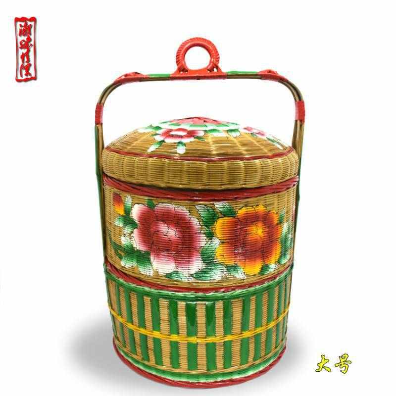 潮汕竹篮 传统用品婚盛嫁娶花篮春潮州手绘用品喜庆子纯手工两层