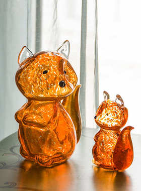 摆件家居小狐橘色北欧创意陈设简约手工酒柜狸软装玻璃装饰品琉璃