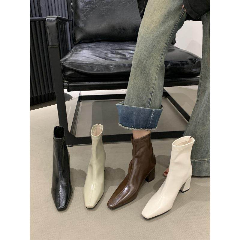 方头瘦瘦粗跟棕咖啡色小短靴子女士法式复古通勤秀气马丁鞋靴定制,女鞋,浅口单鞋,淘宝优惠券,粉丝福利购,淘宝优惠卷