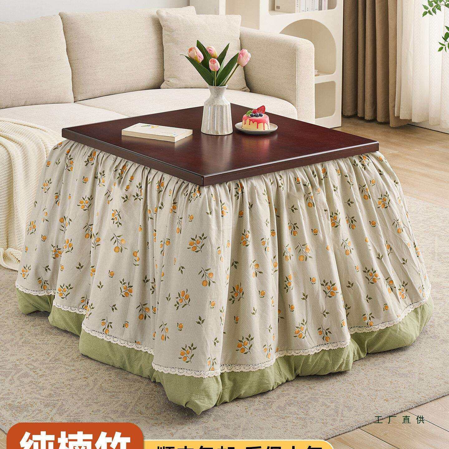 烤火桌子家用新款正方形取暖桌简易可折叠实木楠竹烤火架茶几餐桌