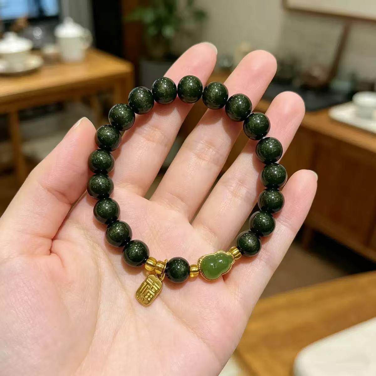 福禄洒金绿手串无事牌转运福牌手链葫芦手饰直播寺庙景区