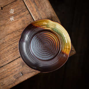 茶盘小型家用储水简易干泡功夫茶具托盘壶托 仿古柴烧壶承禅意日式