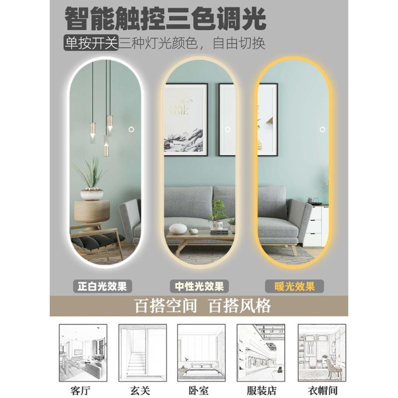 椭圆形试智AKB身子能全穿衣镜led带灯衣异形发光客厅镜装饰
