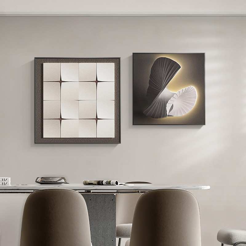 餐厅装饰画立体挂画现代简约抽象几何高档饭桌背景墙壁卧室两连画图片