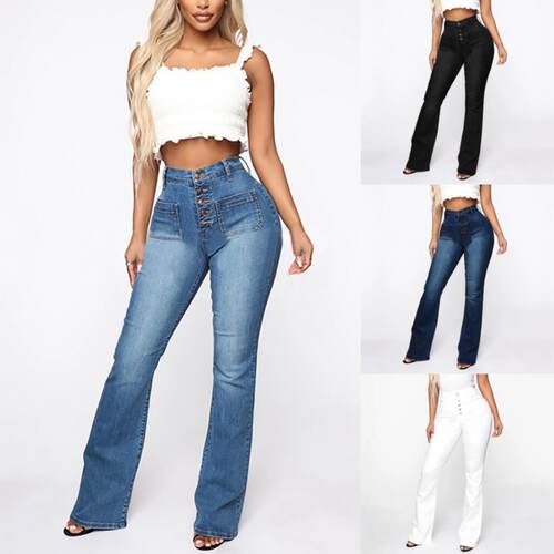 Maturing Sexy Waisted Front Button Flared Pockets Jeans