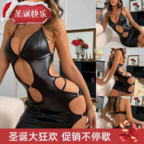Lingerie sexy lacquer hollowed-out sash skirt tights