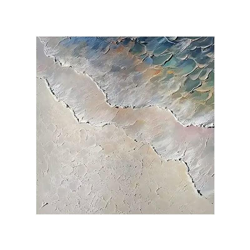 手绘油画餐厅装饰画正方形现代抽象客厅挂画手工海景立体砂岩肌理