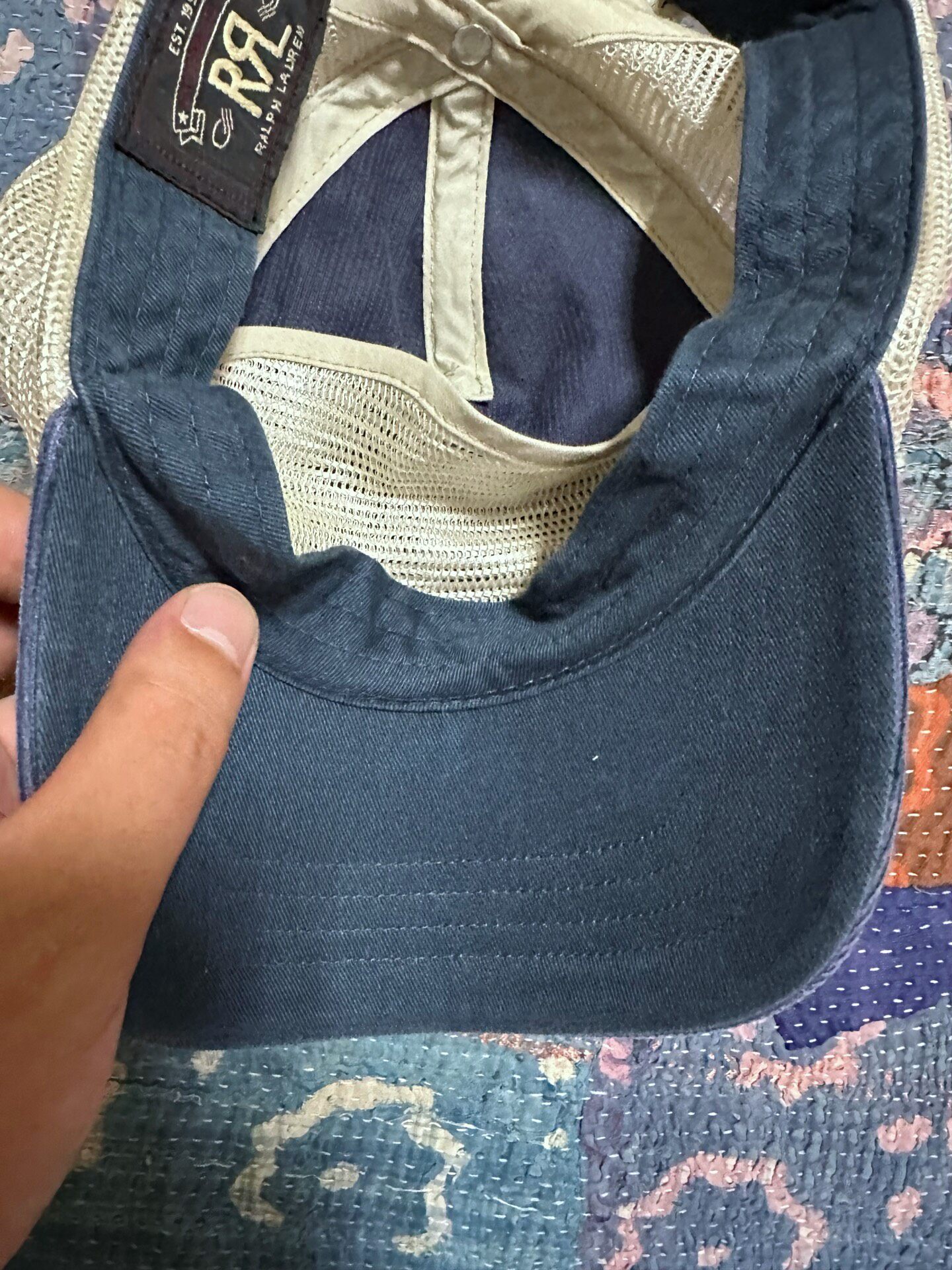 RRL Dark Blue Corduroy Trucker Cap — detail