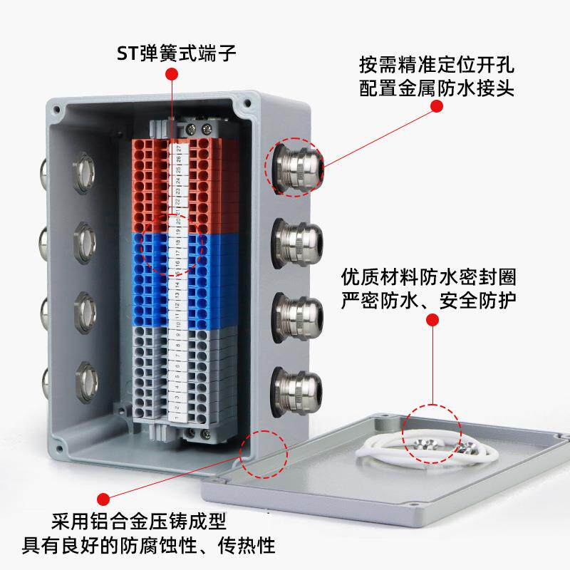 弹迎欣SGFUT铸铝防水接线带端盒子拔插式三通线电机户外簧端子分