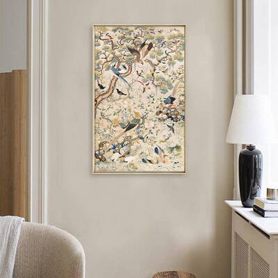 中式东方花鸟刺绣风饰画厅走廊法式新竖版客挂画玄VEF关书房壁装