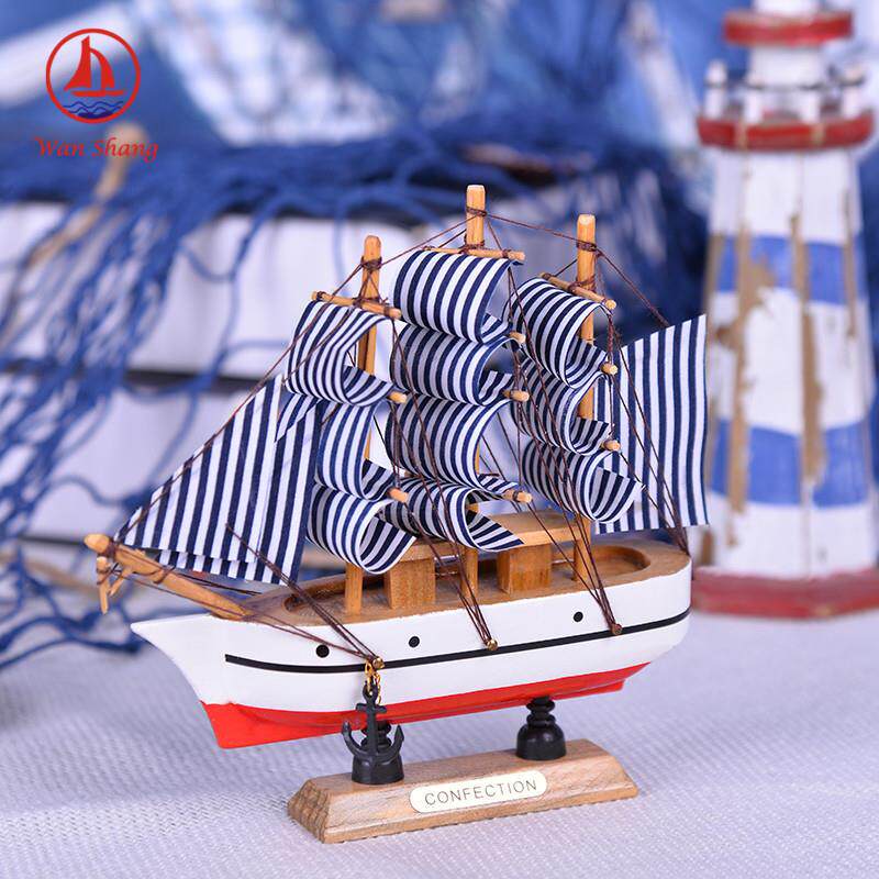 小帆船扬帆起航书桌16*4*15.3工艺品彩绘仿真船手工原木摆饰模型
