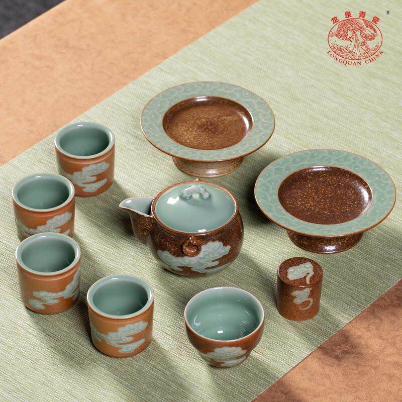 龙泉青瓷功夫茶具套组2025新款家用陶瓷窑变办公室泡茶壶茶杯整套