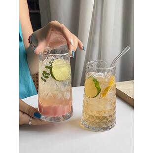 网红钻石水果茶杯玻璃水杯子带吸管冰美式 咖啡杯果汁杯饮料饮品杯