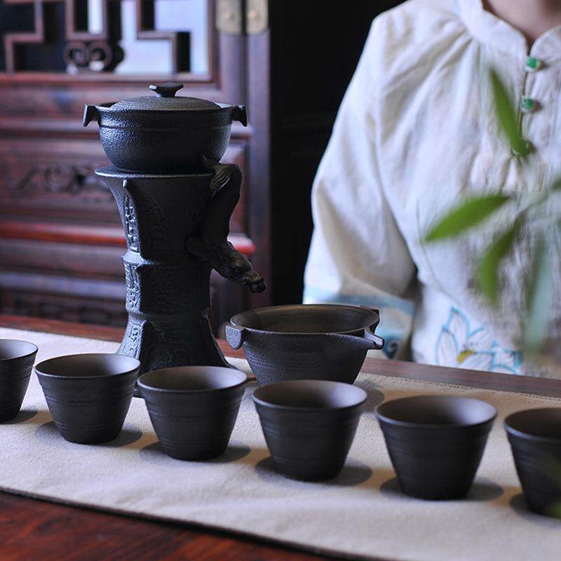 中国龙复古风懒人半全自动茶具陶瓷黑色会客泡茶套装茶壶杯龙纹