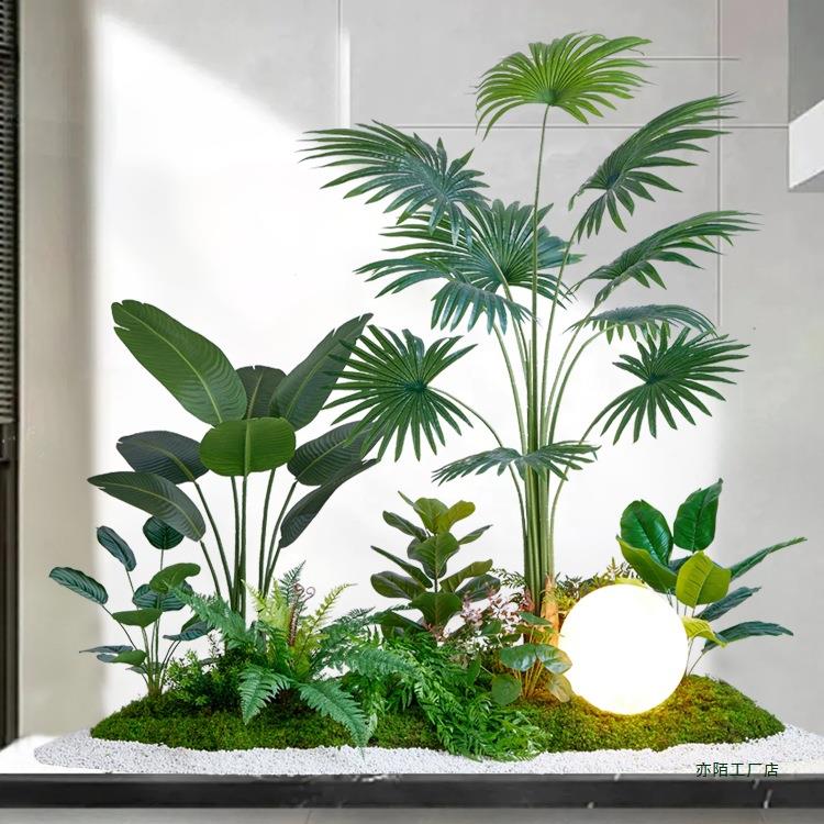 室内楼梯绿植造景景观布置空间仿生假植物装饰盆栽摆件组合
