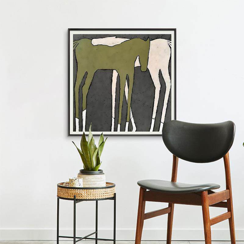 依偎 现代简约小众油画卧室床头抽象画印象派动物艺术客厅装饰画