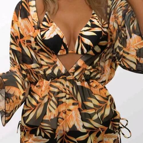 Bikini swimsuit covers the belly and looks slim, beach