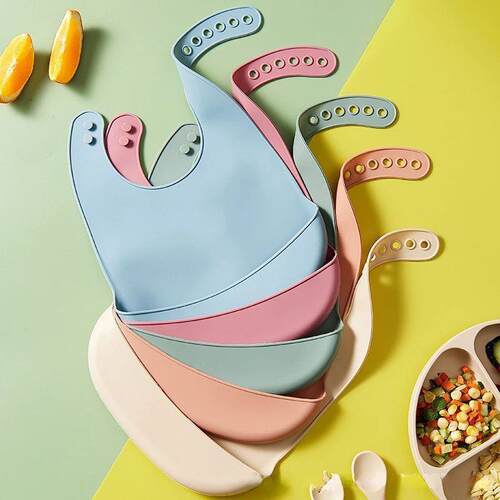 Baby Silicone Bibs Babies Waterproof Bib Solid Color 6-speed