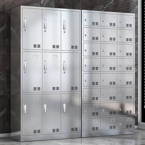 不锈钢更衣柜加厚斜顶更衣柜员工多门带锁储物柜工厂宿舍更衣柜子
