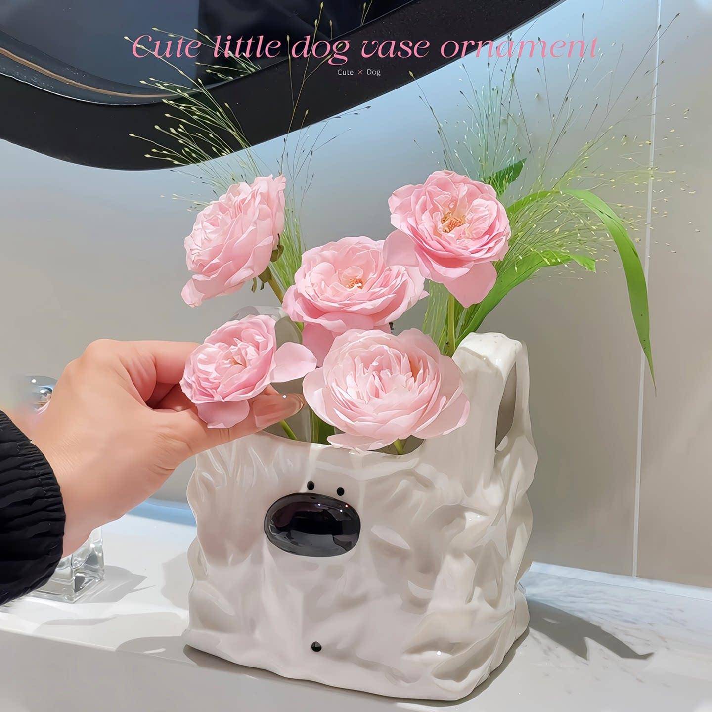 小狗花瓶家用客厅茶几高颜值陶瓷鲜花插花水培器桌面轻奢装饰摆件图片