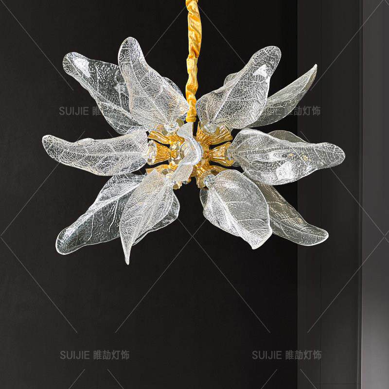 法式轻奢餐厅树脂吊灯高级感设计师款餐厅灯后现代简约叶子吊灯